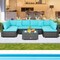 Costway 7PCS Patio Rattan Furniture Set Sectional Sofa Cushioned Turquoise